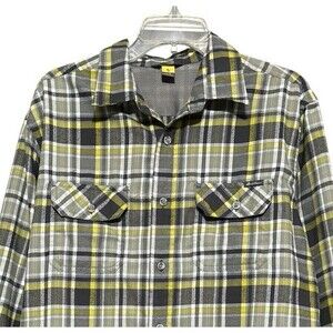 Eddie Bauer Mens Travex Performance Plaid Shirt Gray Yellow Button Front L